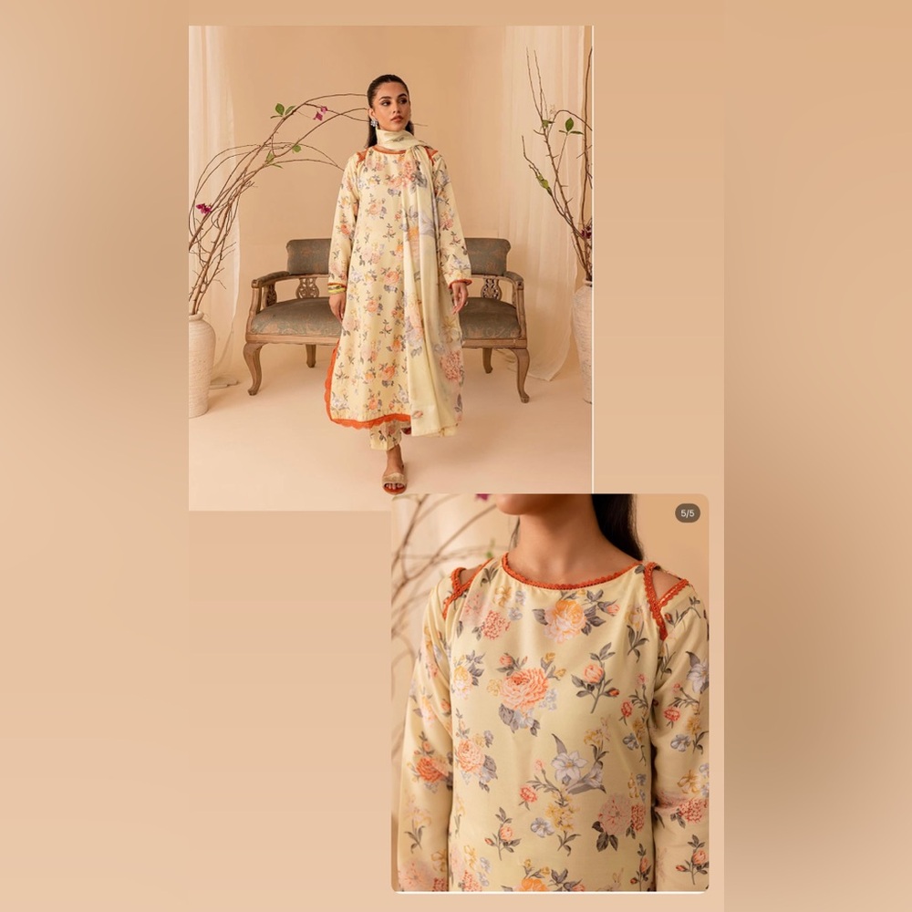 Floral Long Dress with Orange Accents
